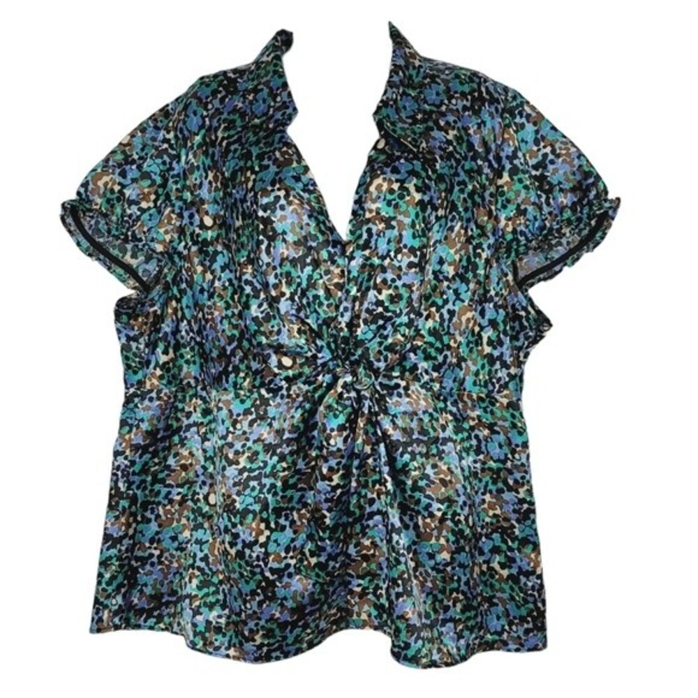 Lane Bryant Vintage Y2K Black Blue Speckled V-Neck Tie Size 22-24